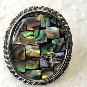 Silver Tone and genuine Abalone Ring ADJUSTABLE Band Abalone ring